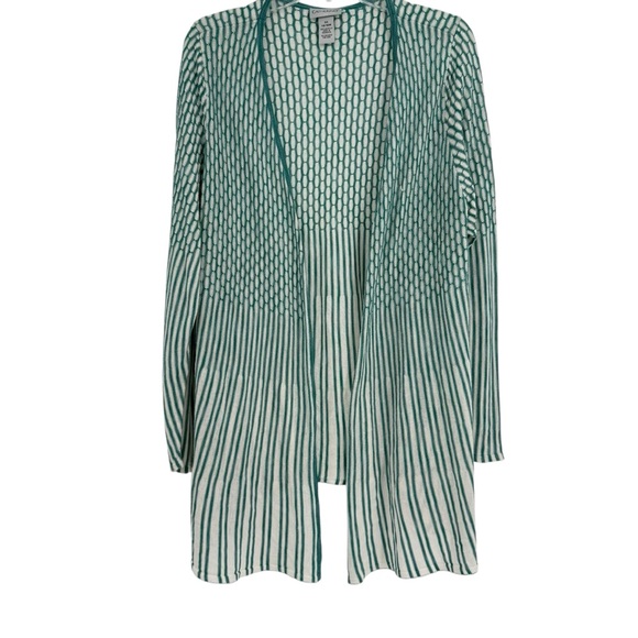 Catherines Open Front Cardigan Sweater Size 0X (14W/16W) Longline Green stripes - Picture 1 of 10